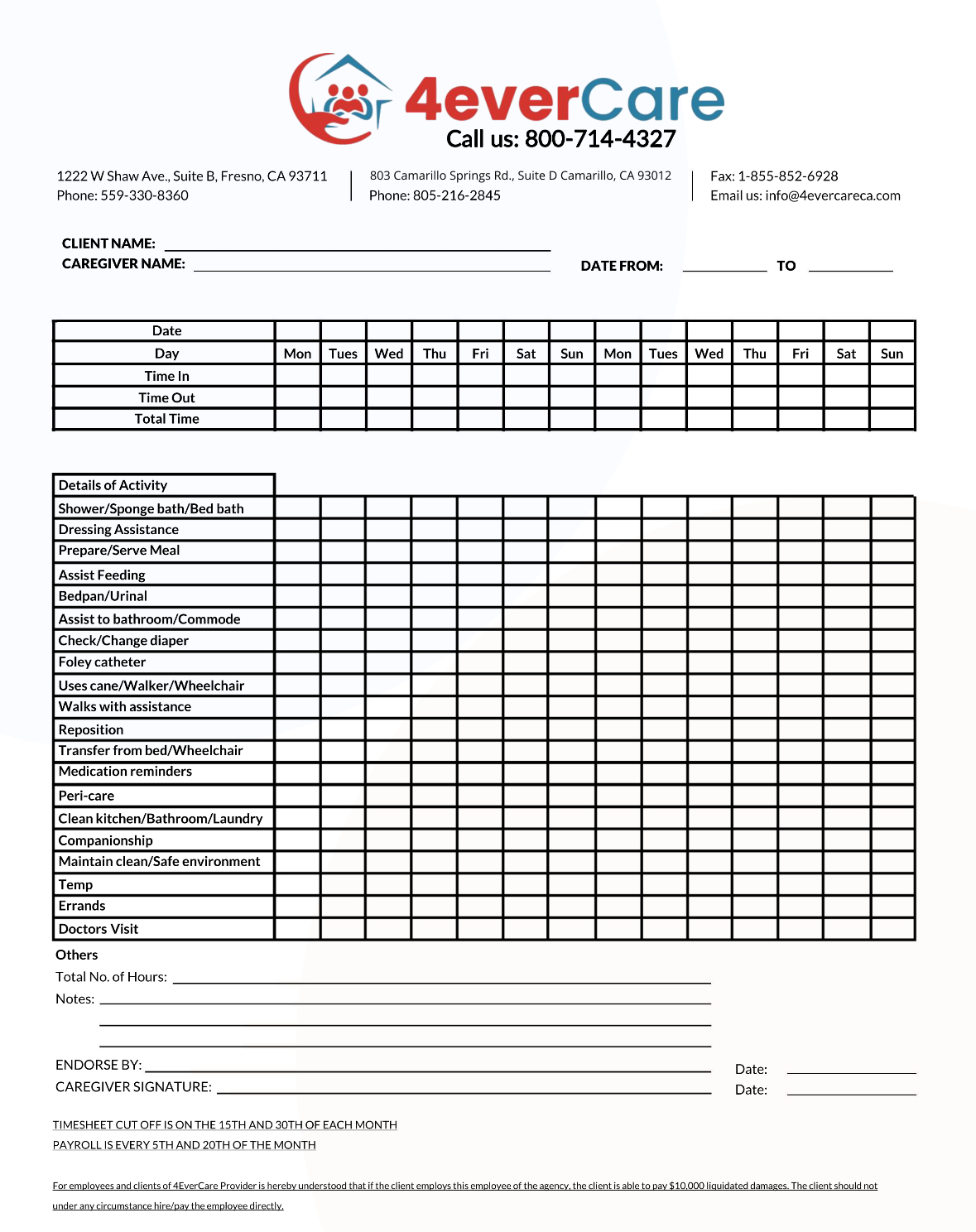 4evercare time sheet